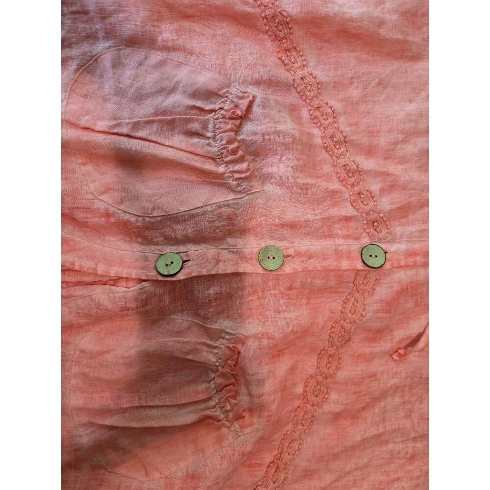 Fantazia Pink Oversized Lagenlook Ruffled Button-Front Linen Jacket With Pockets - Picture 6 of 6